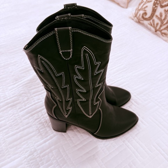 MIA black western boots high heel white stitching women's size 9 cowboy style - Picture 3 of 7